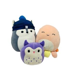 Squishmallows Tilman Wolf Husky Melina Octopus Holly Owl Plush Stuffed Toys Lot